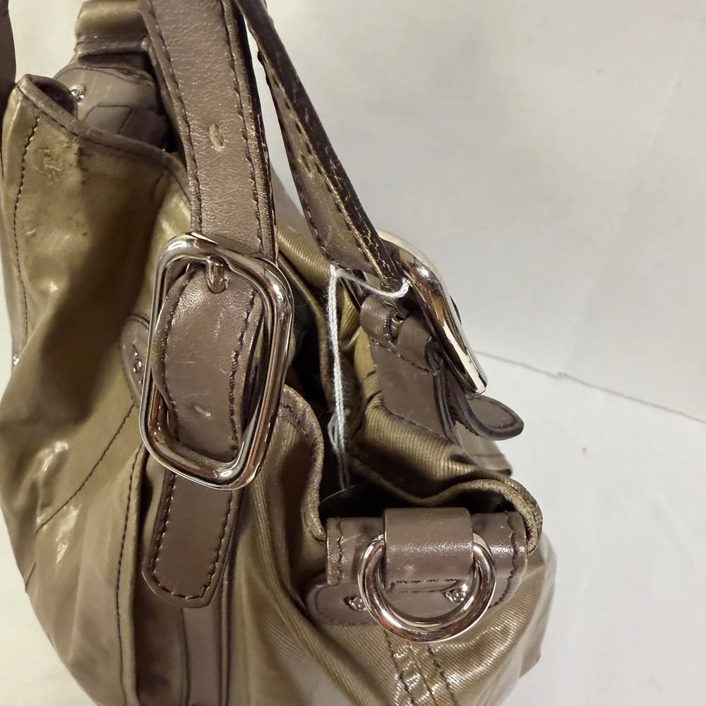 Tod's Shoulder Bag Medium Bronze Coated Canvas Leather Trim Tote + Luxury Hobo